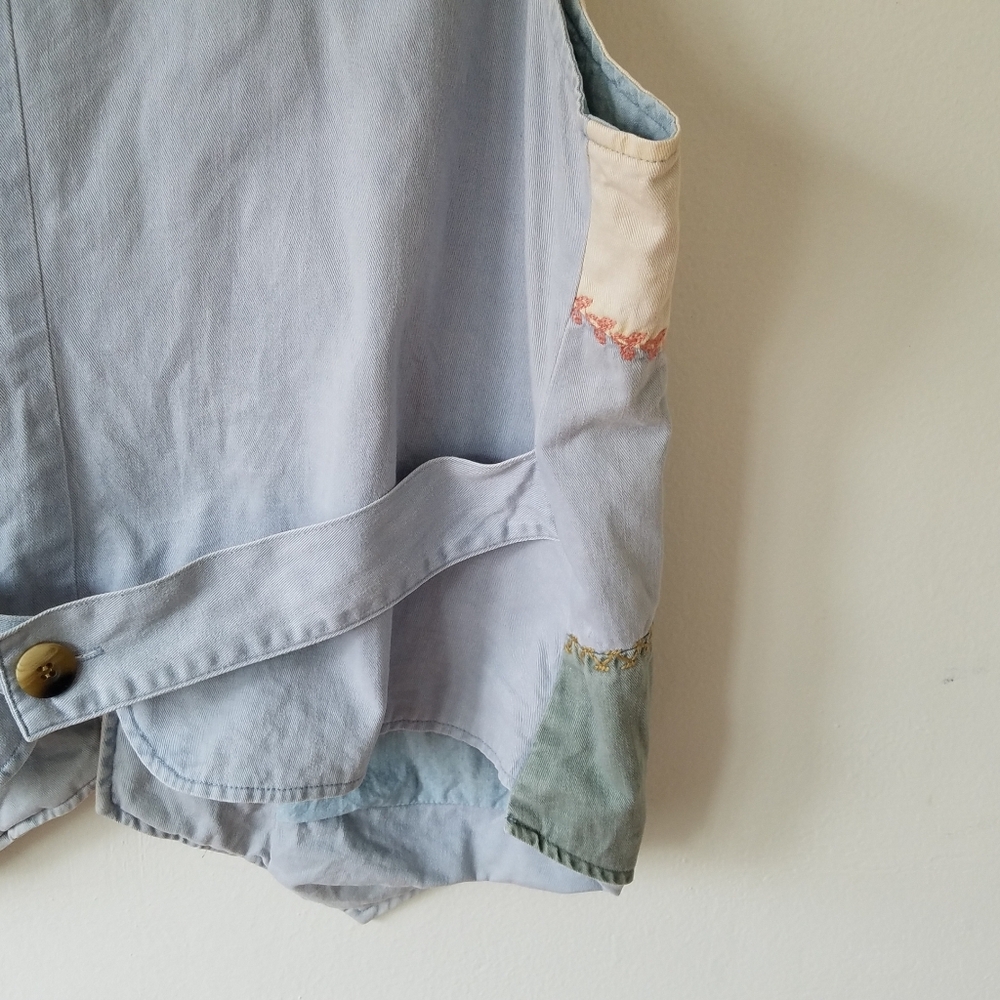 Vintage Cambridge Denim Embroidered Cat Patch Work Studded  Vest Jacket Large - Picture 11 of 14